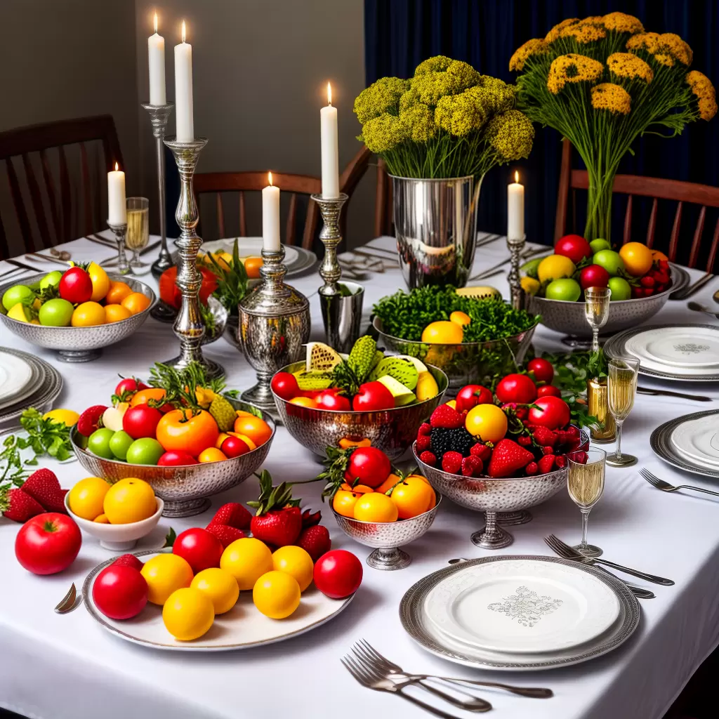 Fotos mesa festiva challah frutas legumes ano novo