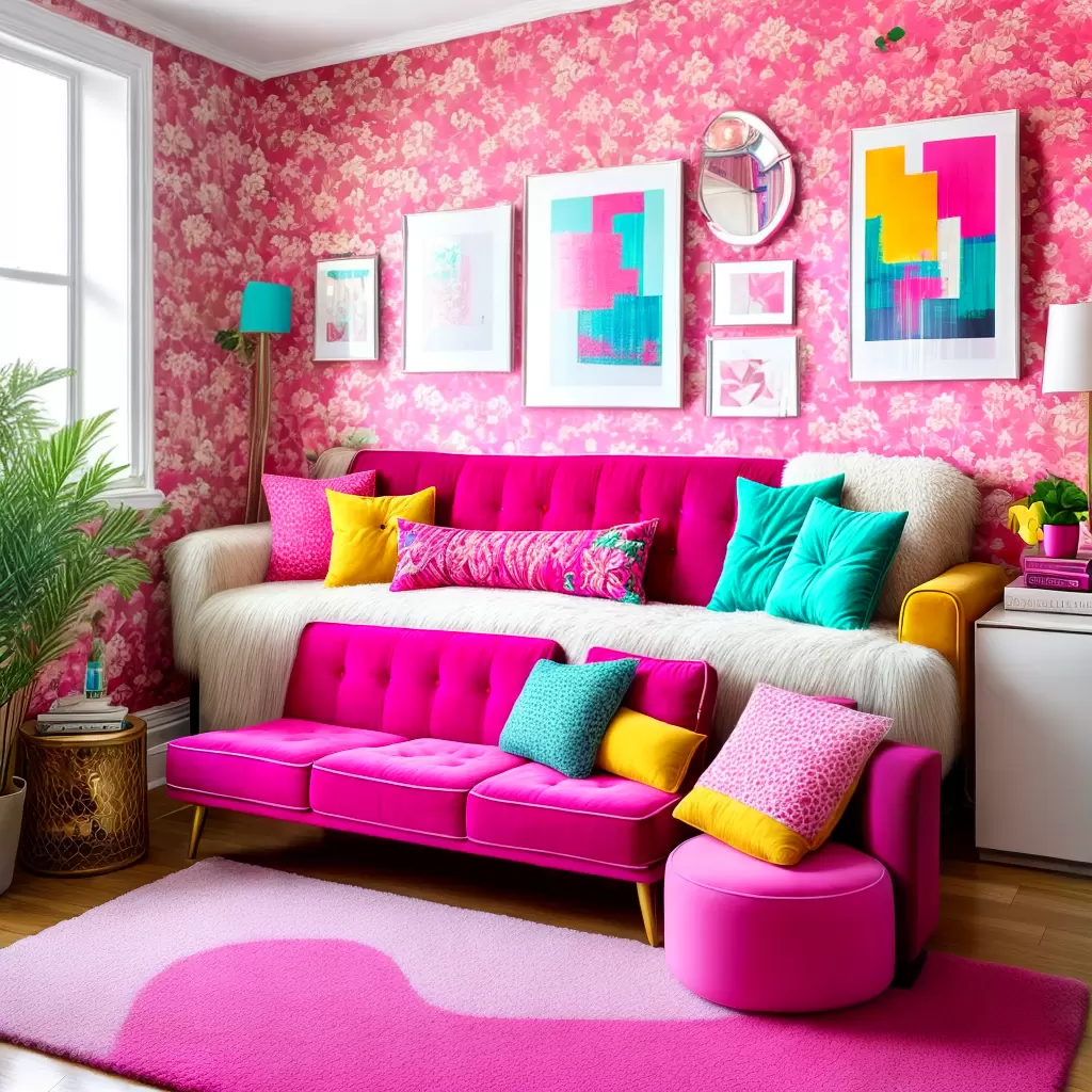 Fotos sala retro moderna rosa floral