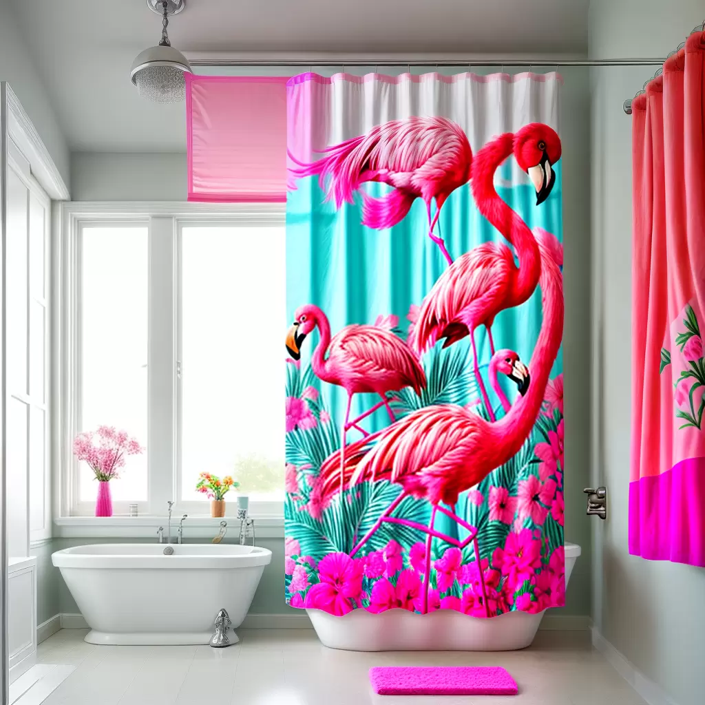 Fotos cortina flamingo flores neon limpo