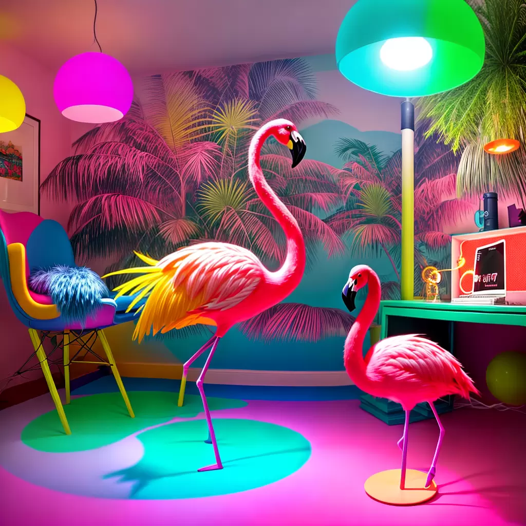 Fotos escritorio kitsch flamingo disco ball