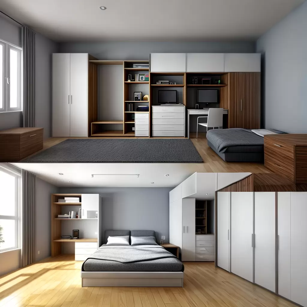 Fotos quarto compacto cama mesa guarda roupa