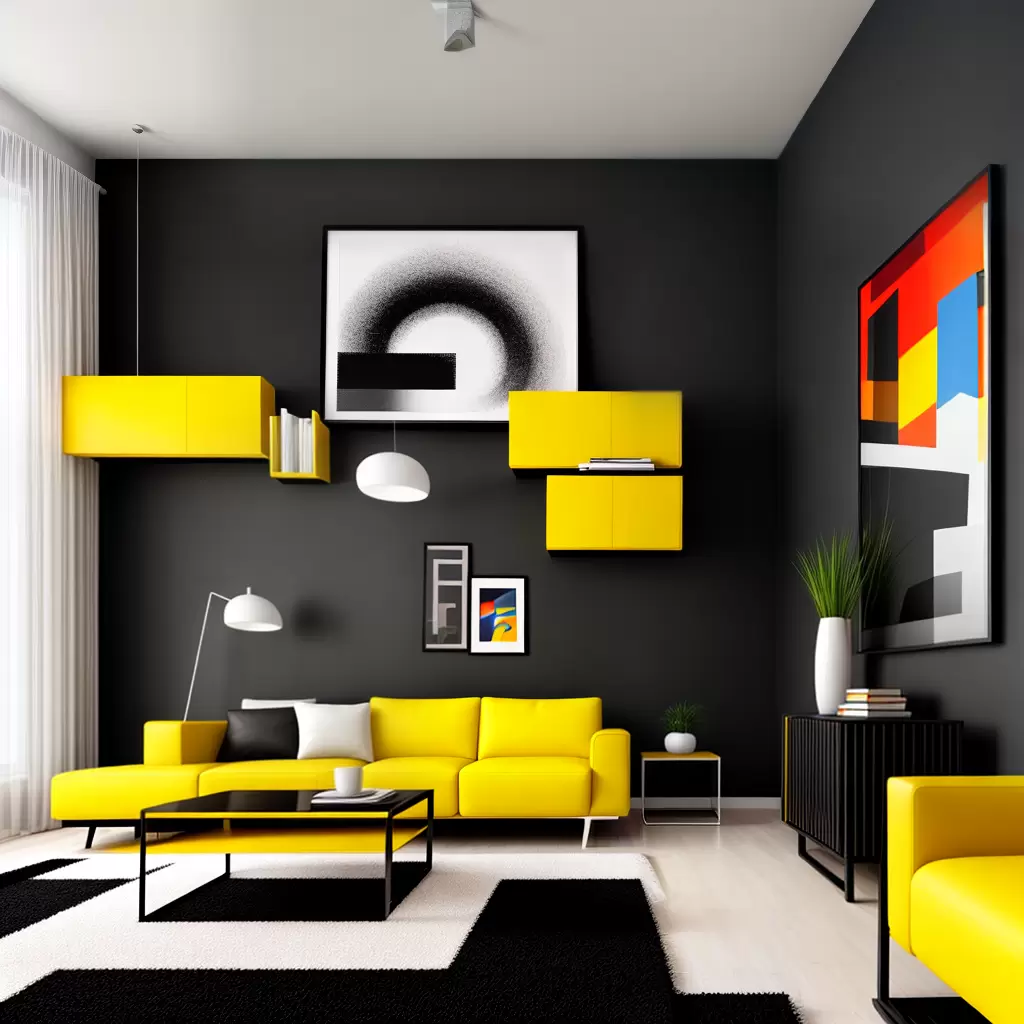 Fotos sala preto branco amarelo arte sofa