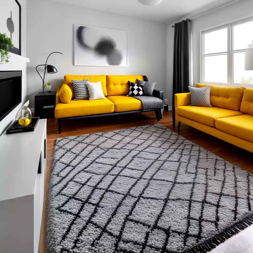 Fotos tapete op art preto branco decoracao amarelo