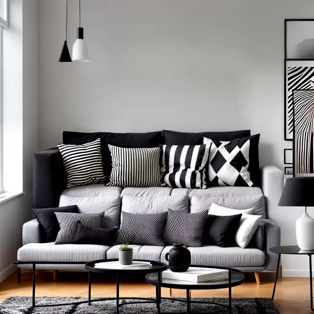 Fotos almofada listrada preto branco sofa parede