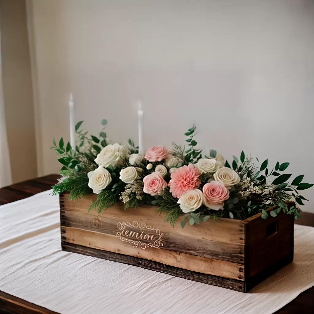 Fotos caixa madeira flores velas casamento