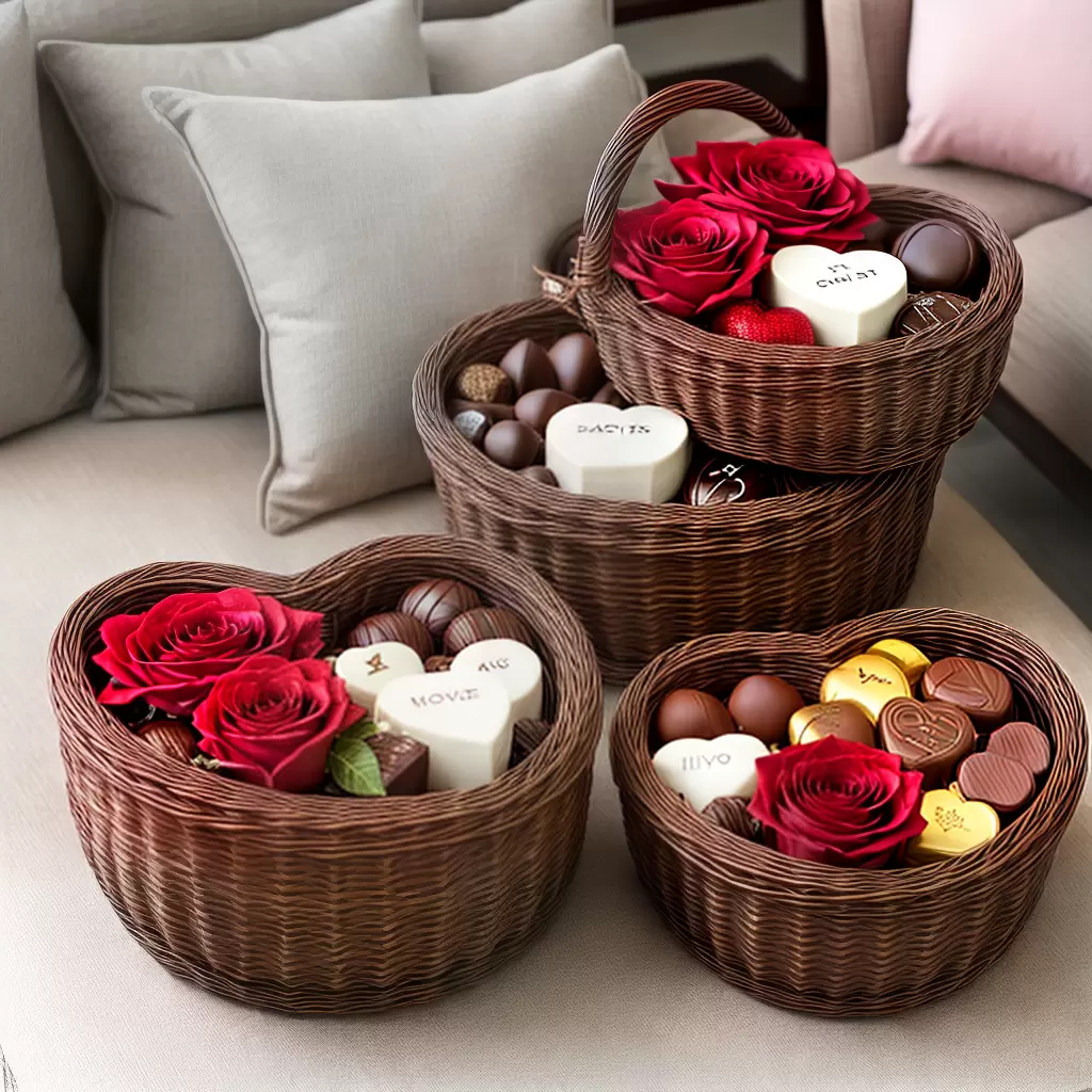 Fotos cestas coracao chocolates rosas amor