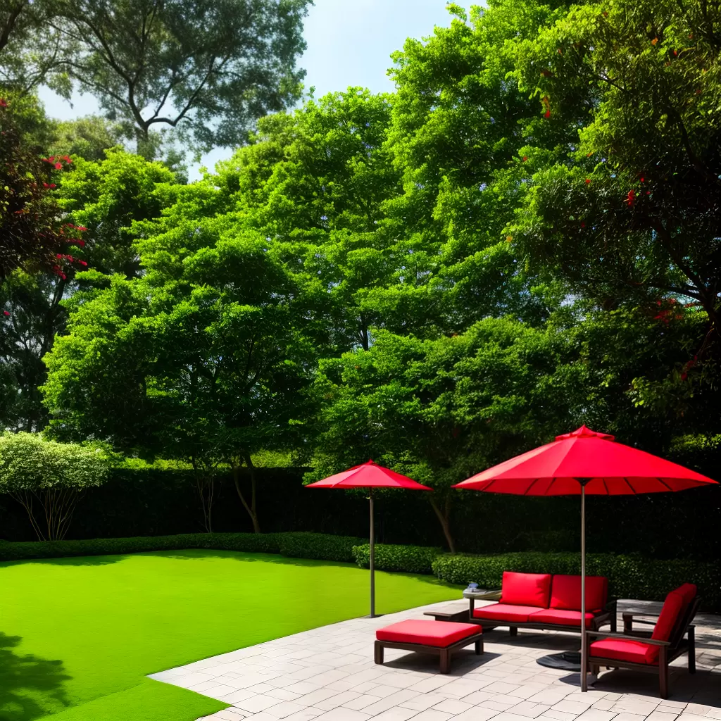 Fotos guarda sol vermelho jardim verde