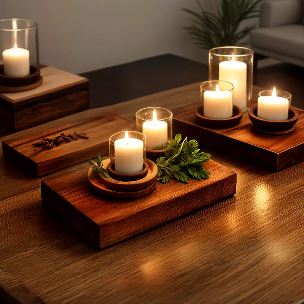 Fotos mesa rustica azeites velas