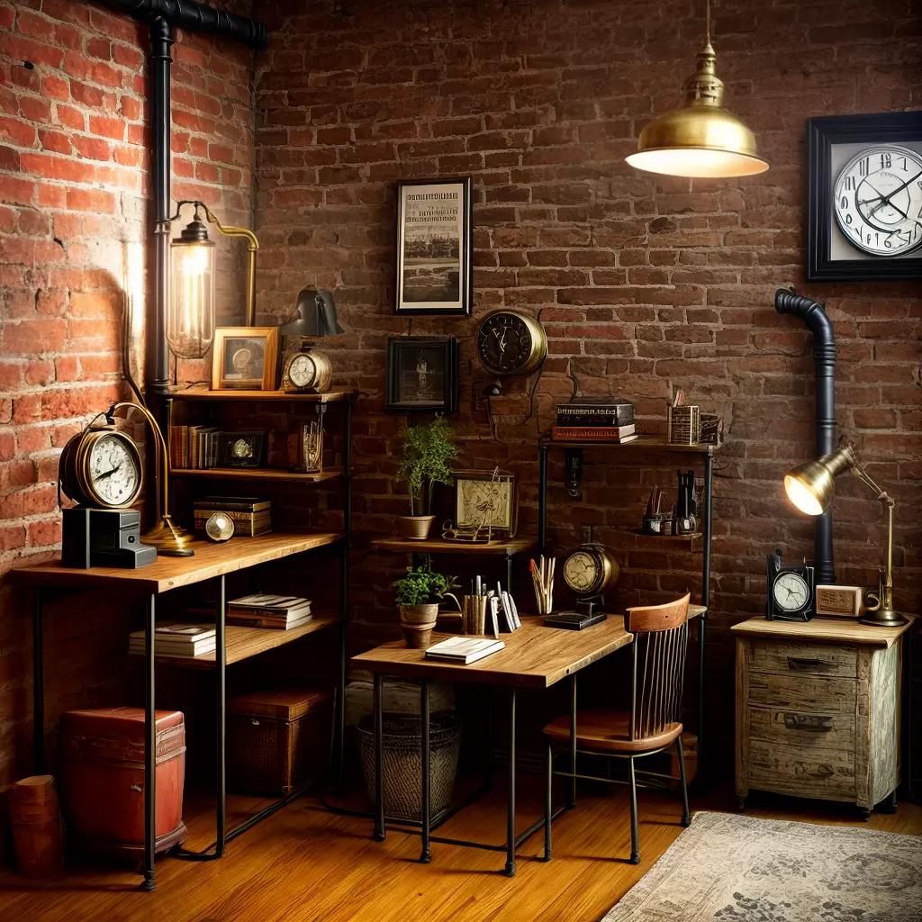 Fotos quarto steampunk tijolo madeira metal