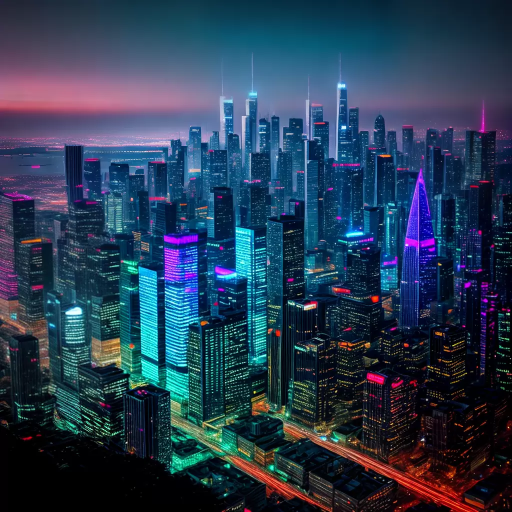 Fotos cidade futurista neon arranha ceus