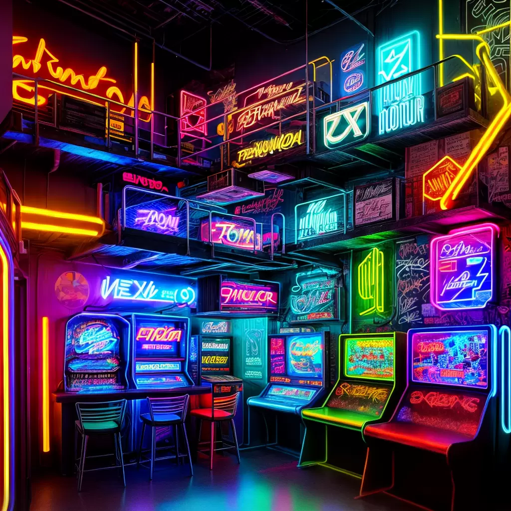 Fotos sala neon metal holografico grafite retro
