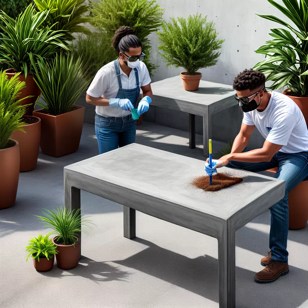 Fotos limpeza concreto mesa plantas