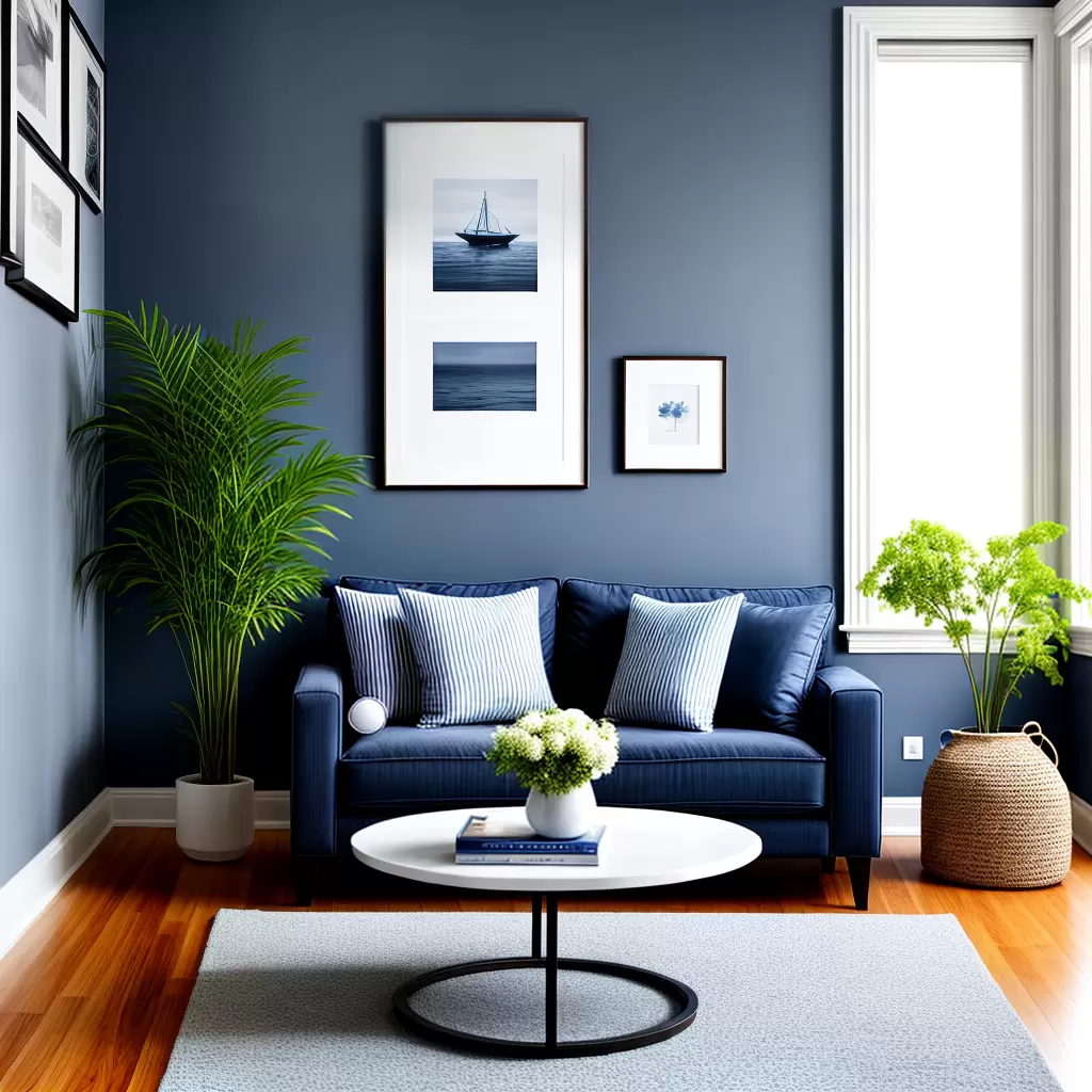 Fotos sala azul sofa listras mesa espelho