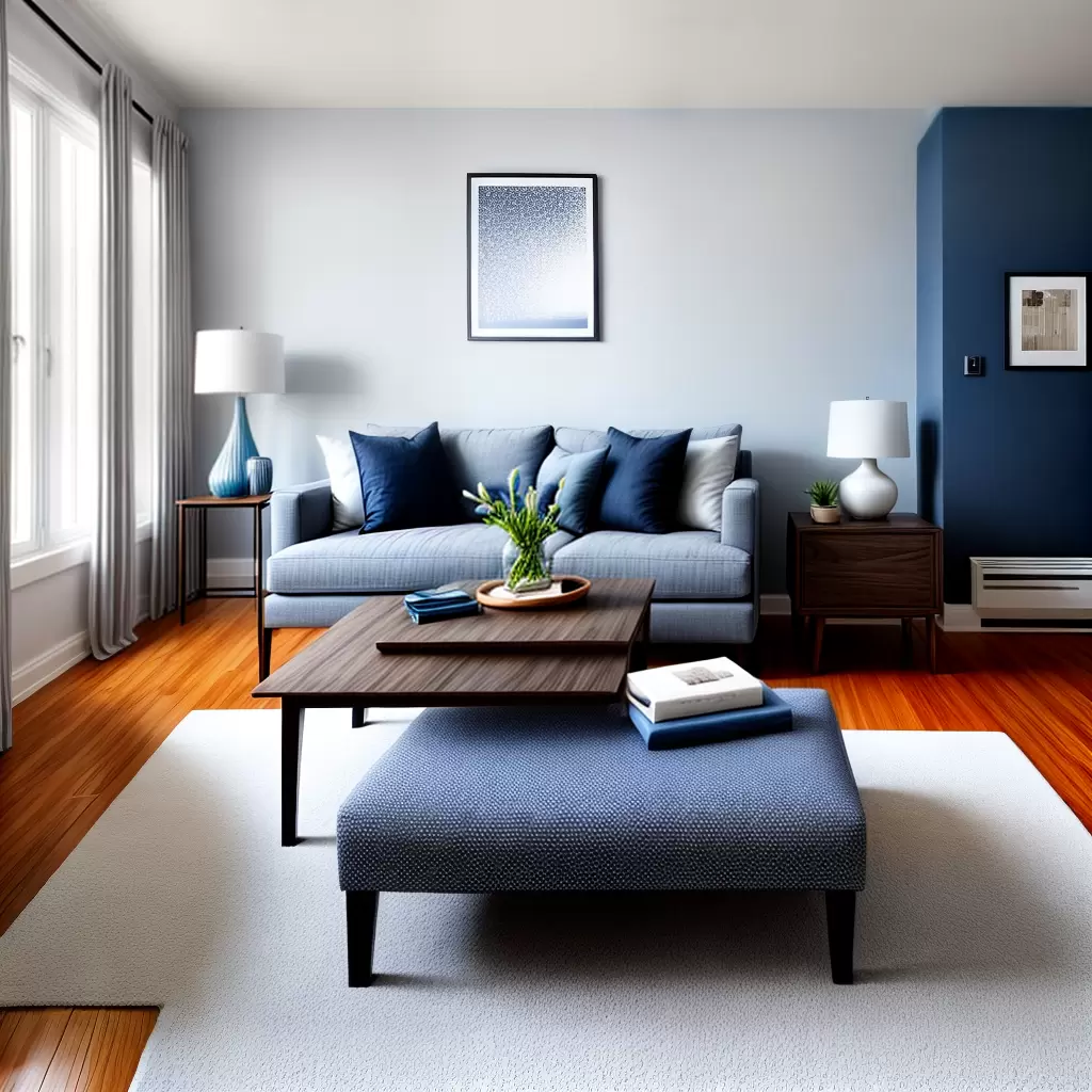 Fotos sala azul sofa branco madeira flor