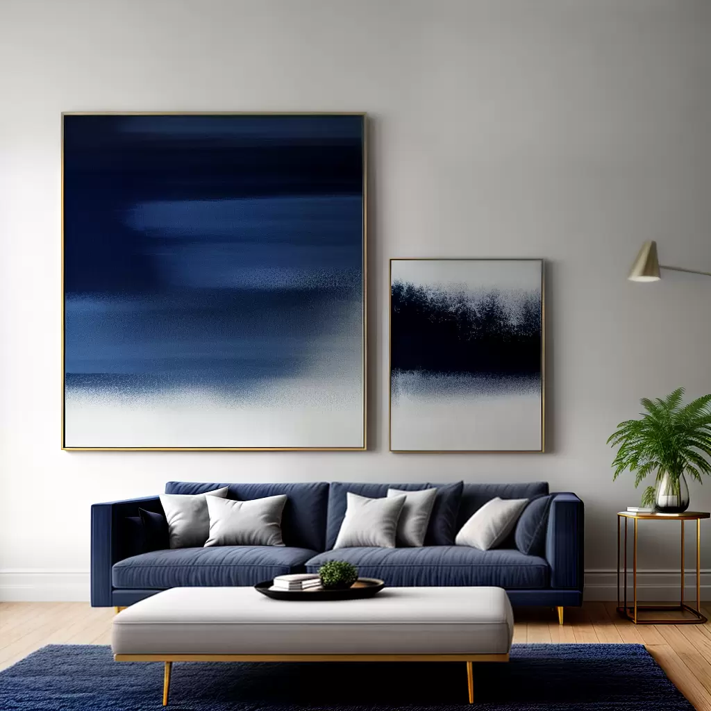 Fotos pintura abstrata azul sofa veludo 1