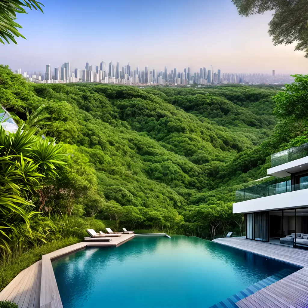 Fotos piscina infinita luxo cidade arquitetura verde