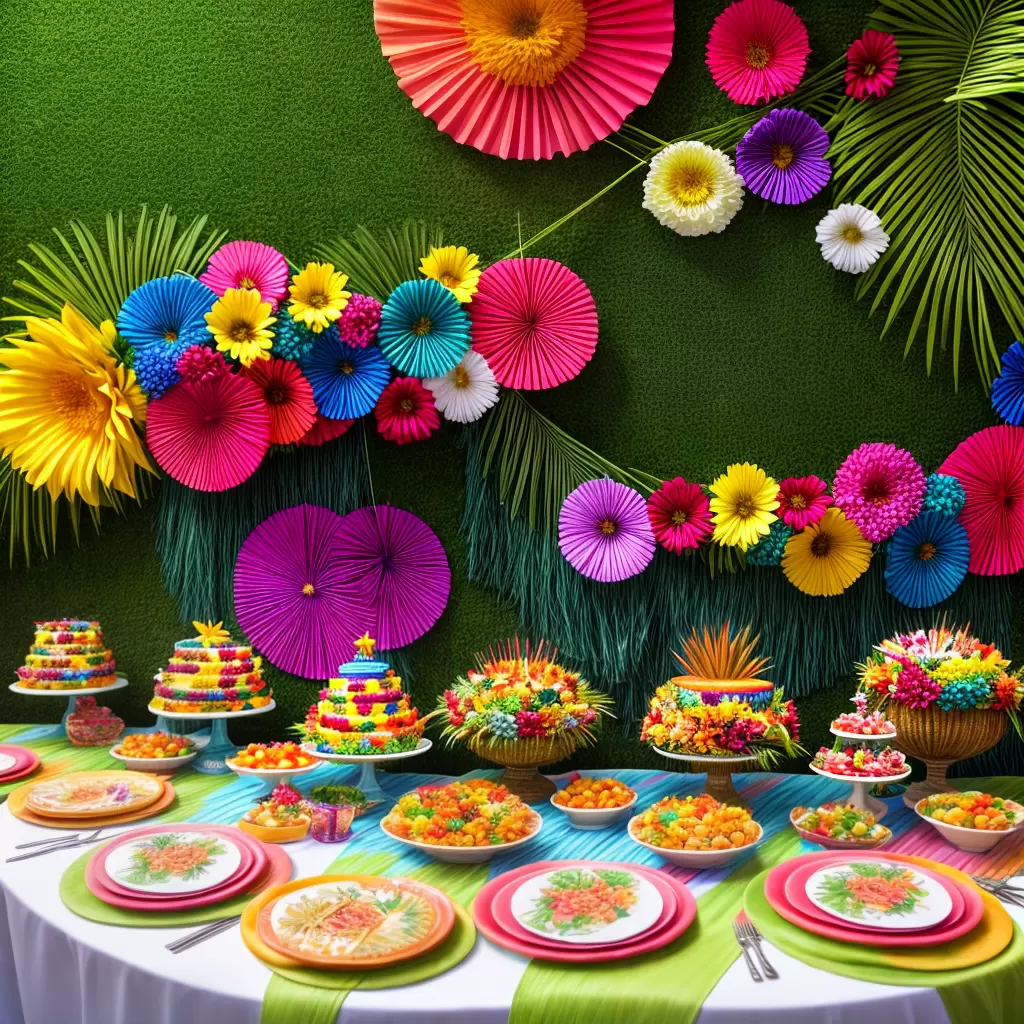 Fotos festa havaiana mesa frutas flores