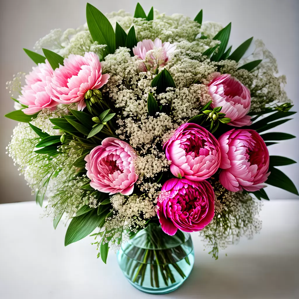 Fotos buque peonias rosa branco cristal