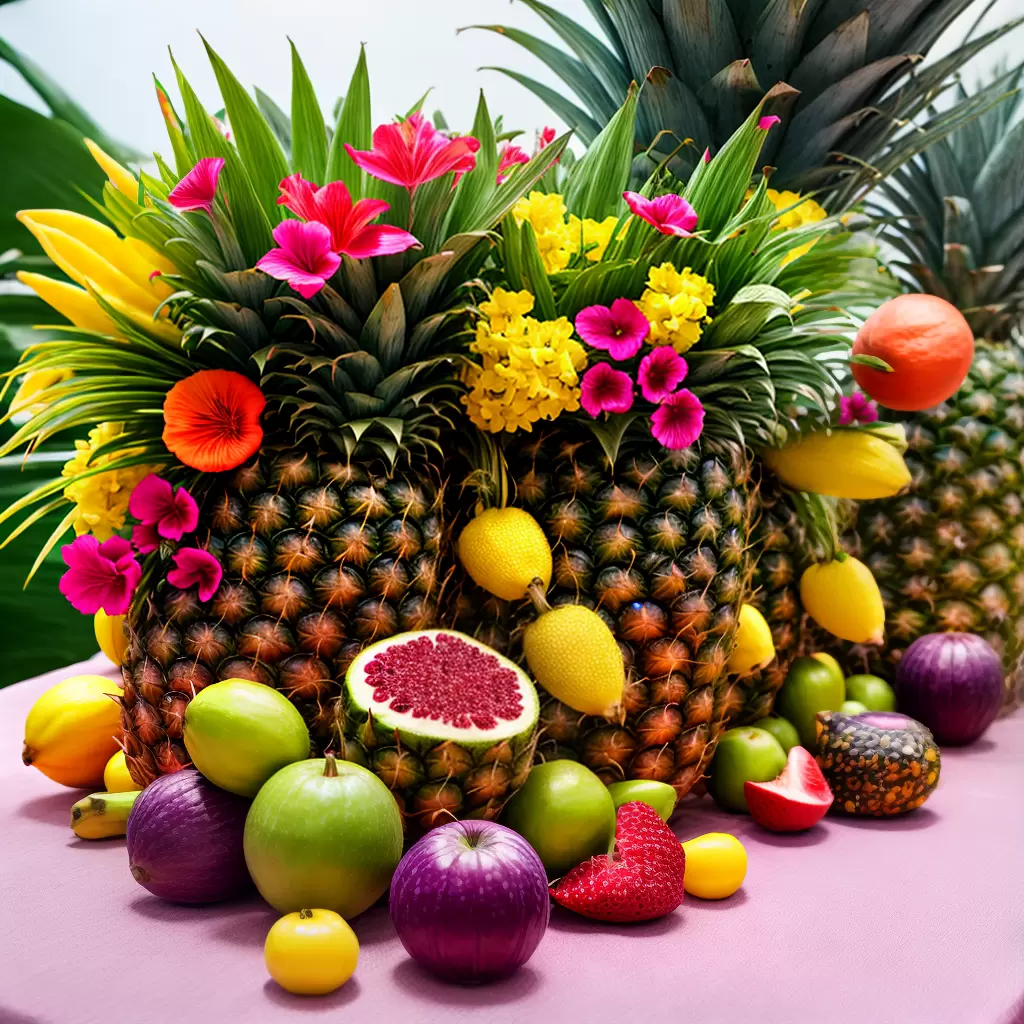 Fotos frutas tropicais mesa decorada tiki