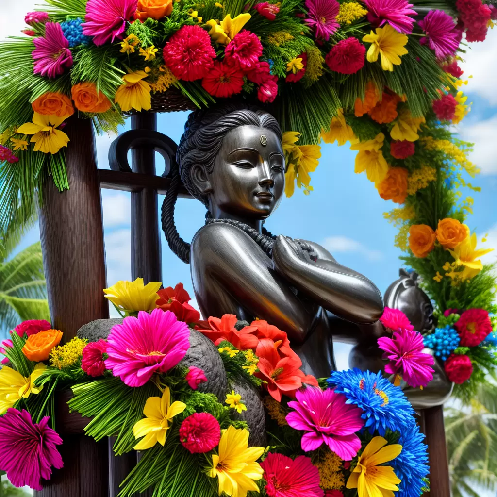 Fotos lei colorida tiki frutas concha hula