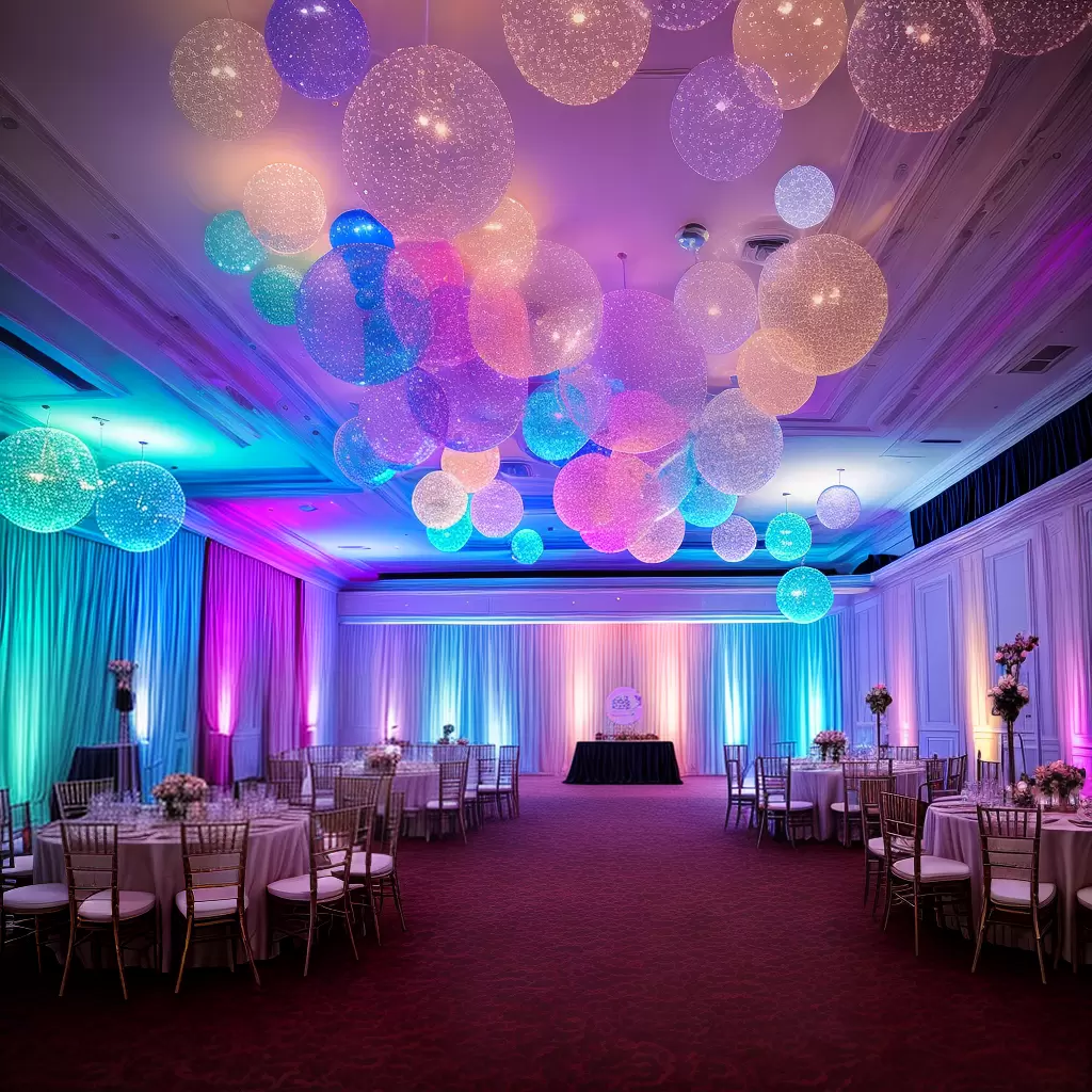 Fotos salao decorado luzes baloes quinceanera