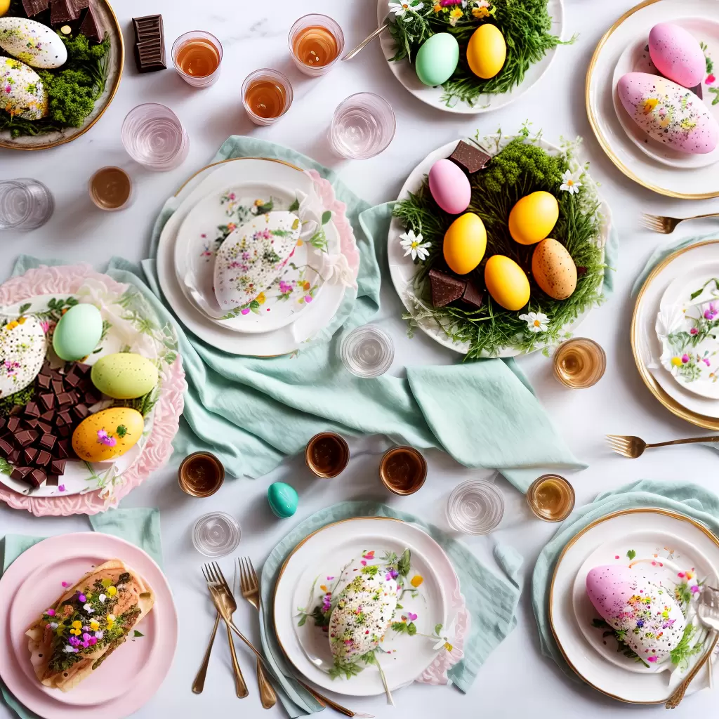 Fotos mesa pascoa decorada flores chocolate