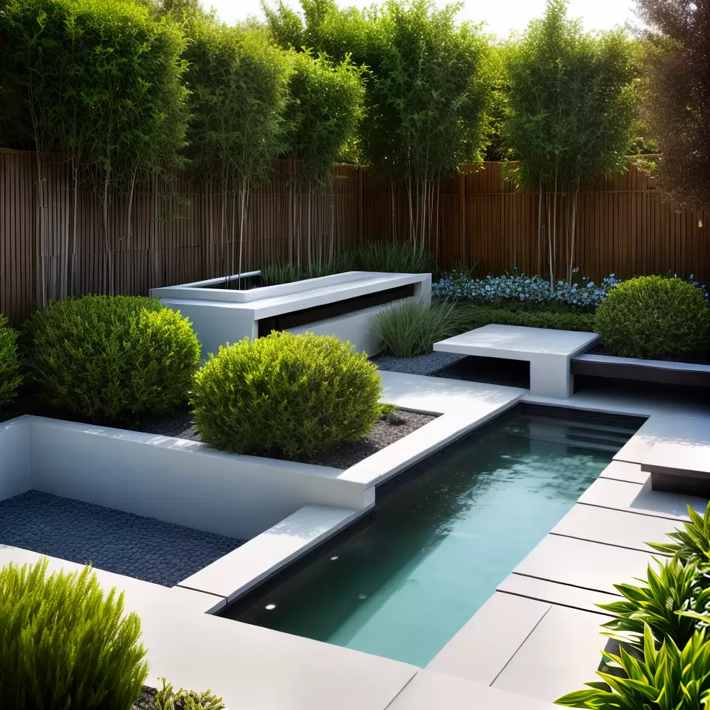 Fotos jardim contemporaneo agua plantas esculturas