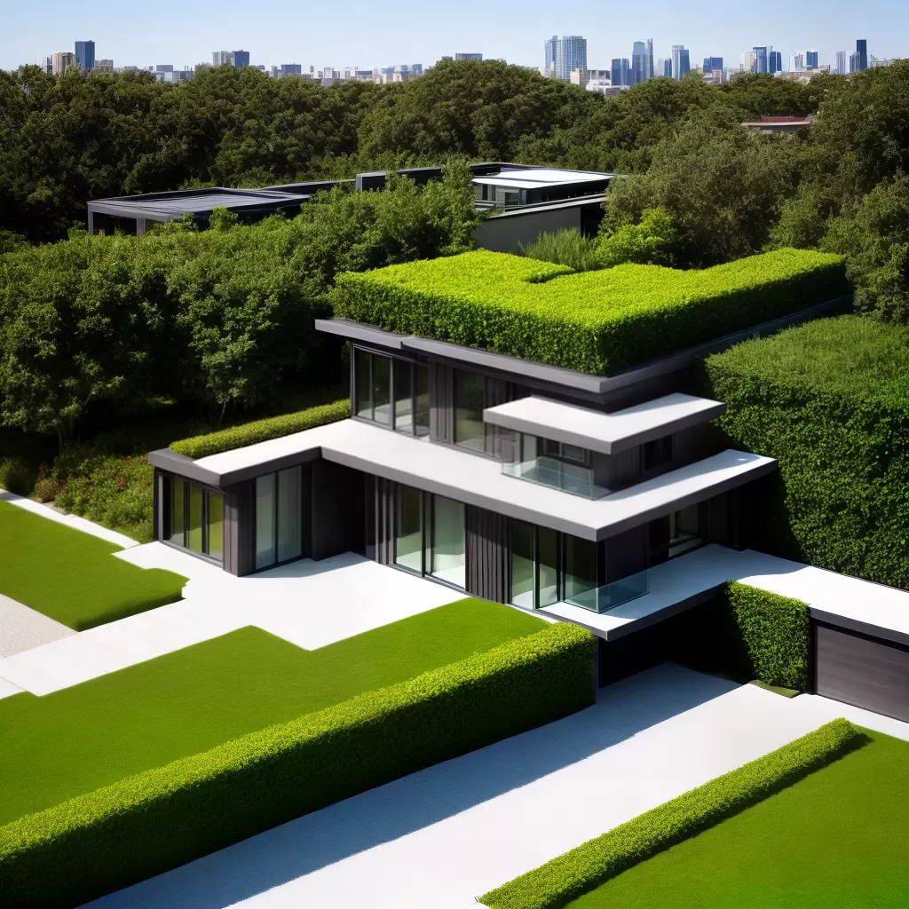 Fotos predio moderno telhado verde jardins