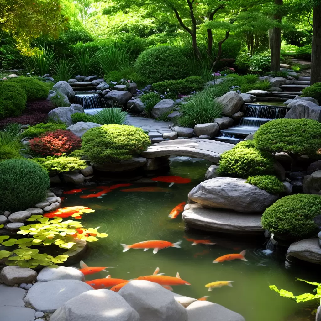 Fotos jardim japones lago peixes pedras lanterna