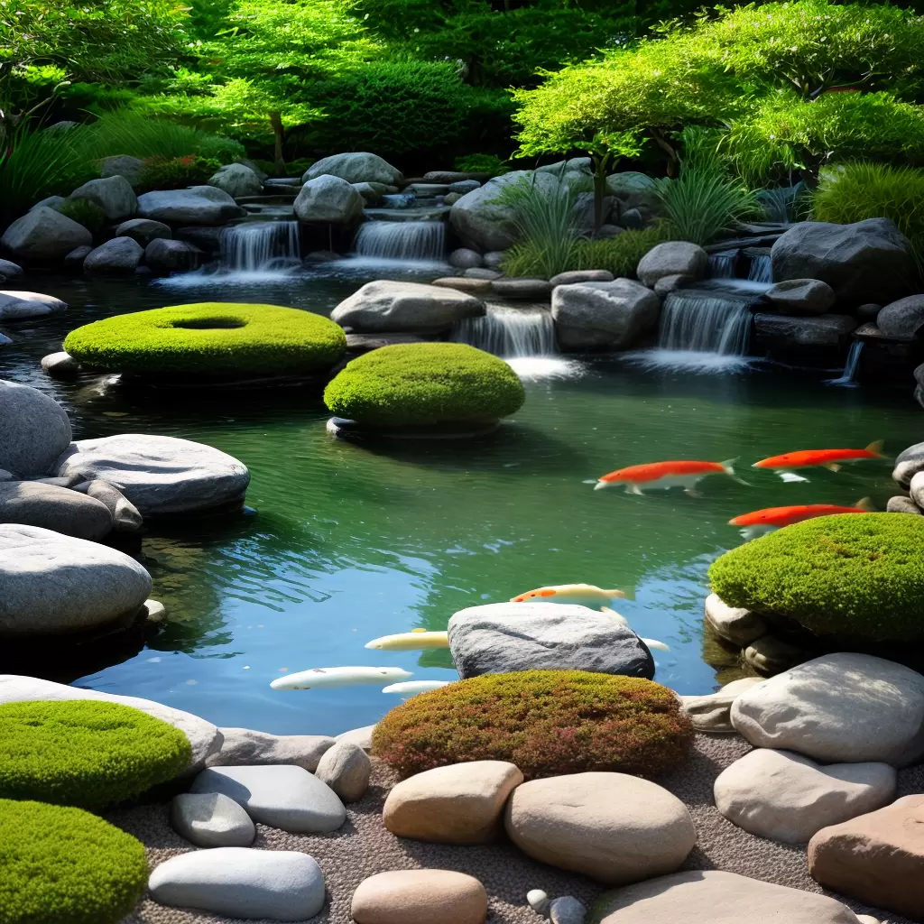 Fotos jardim zen ponte lago koi bonsai