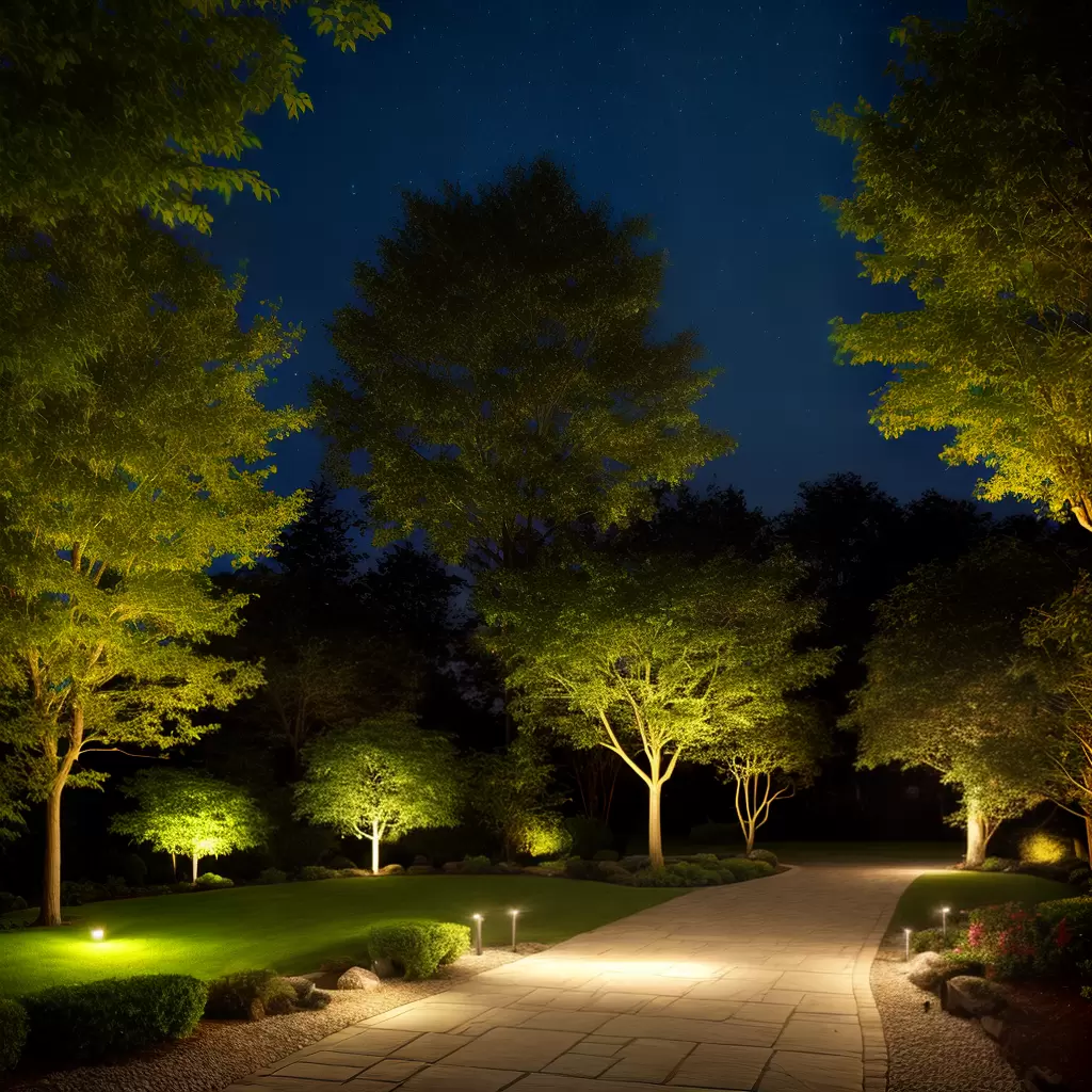 Fotos jardim iluminado noite ambiente acolhedor