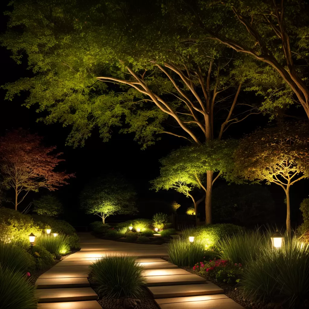 Fotos jardim iluminado noite luzes suaves