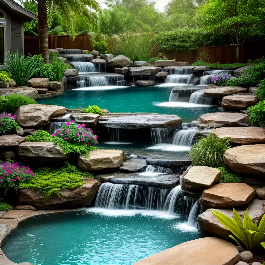 Fotos cascata piscina jardim flores verde