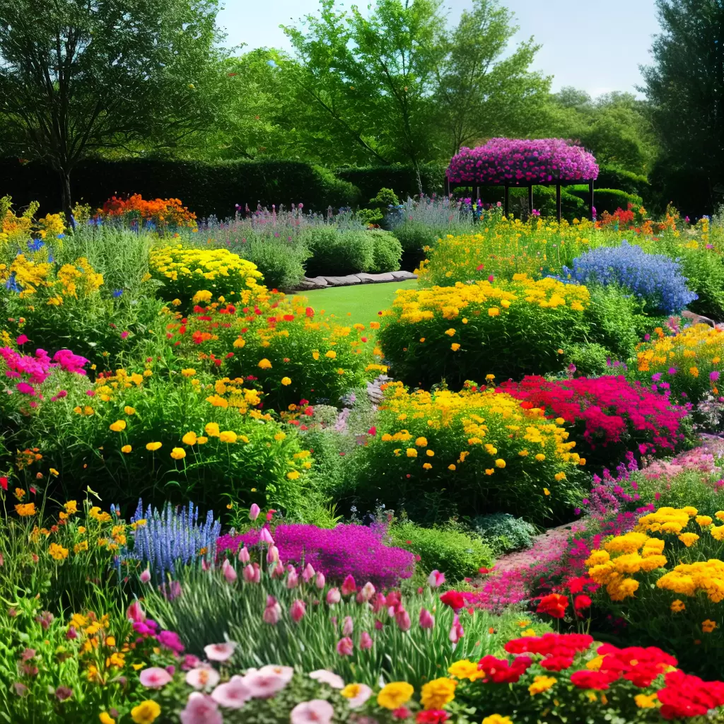 Fotos jardim colorido flores folhagem assento