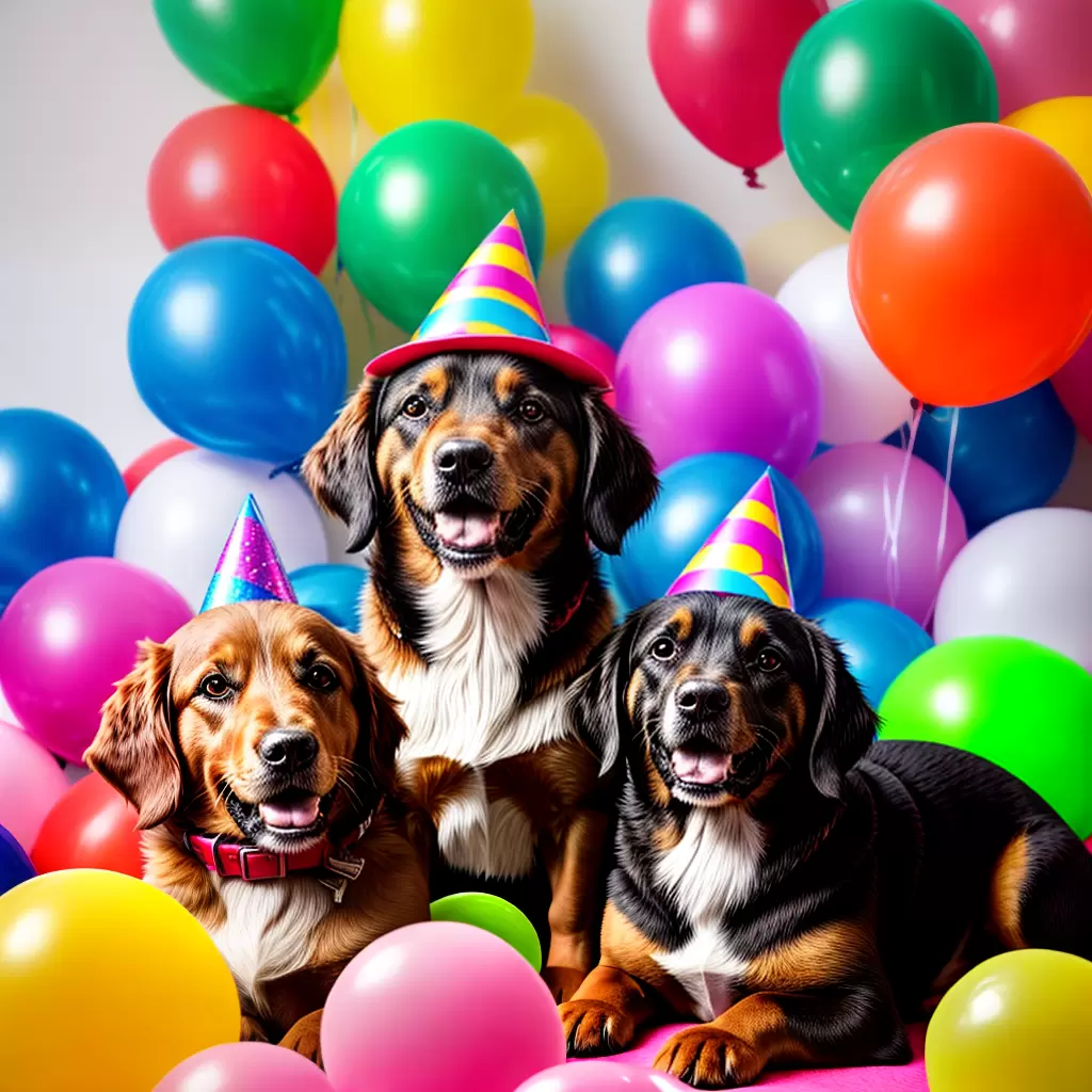 Fotos cachorro festa chapeu brinquedos baloes