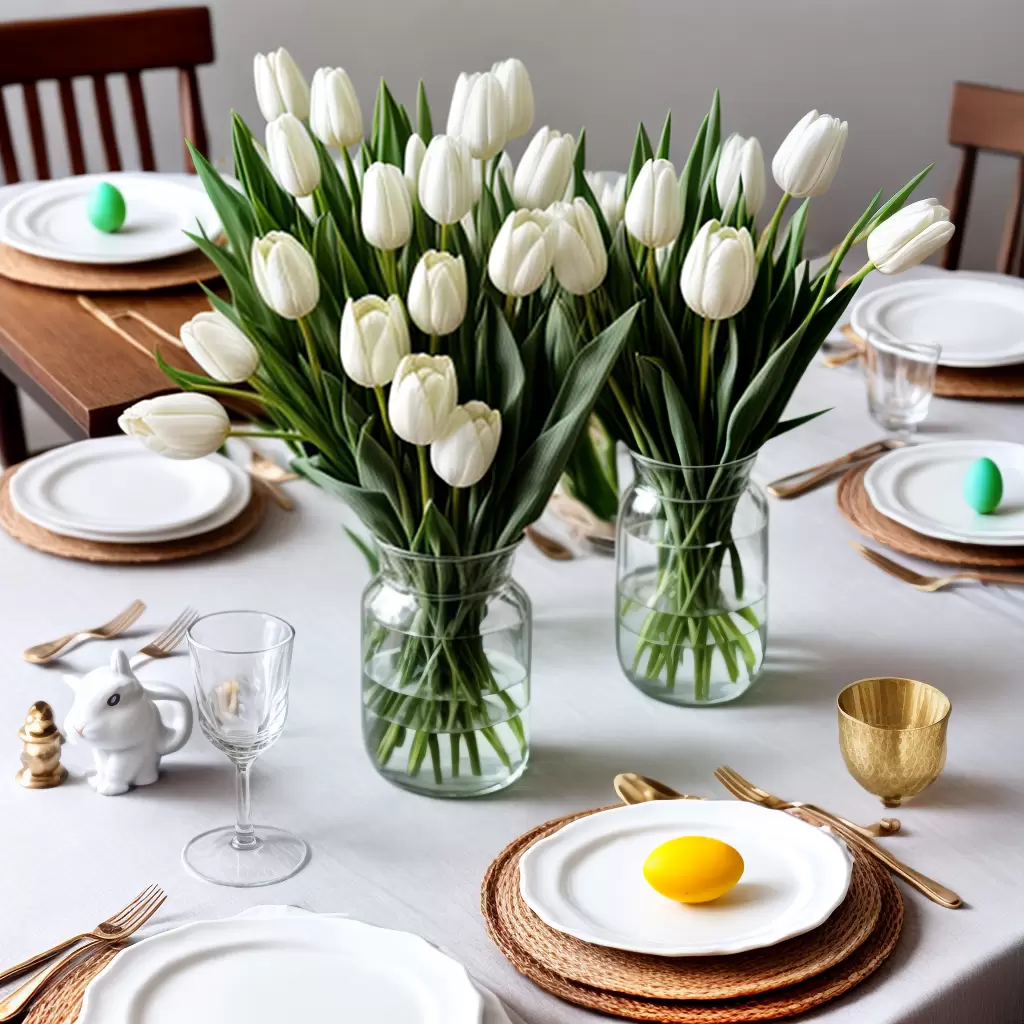 Fotos mesa pascoa tulipas brunch ovos