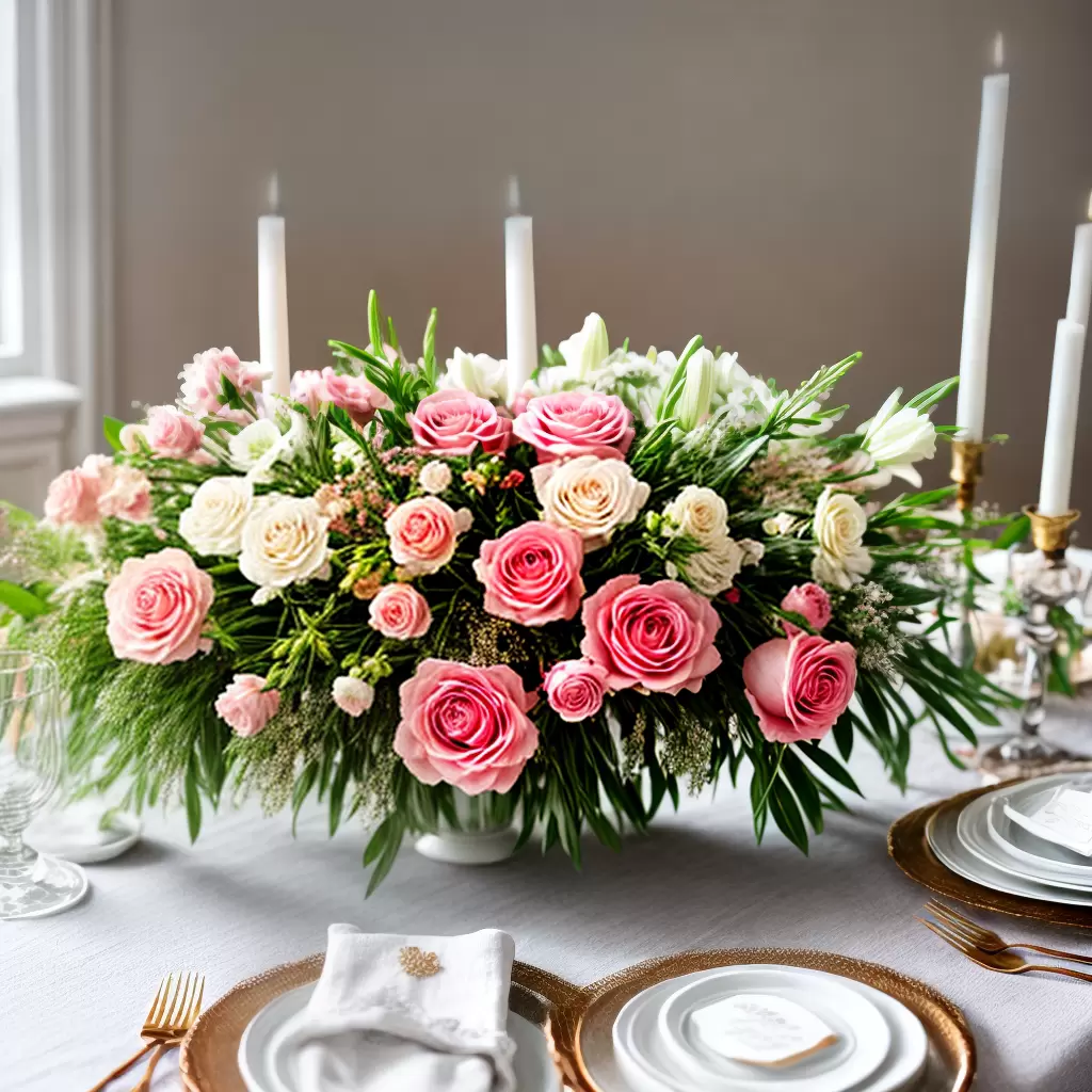 Fotos mesa elegante rosas lirios pascoa