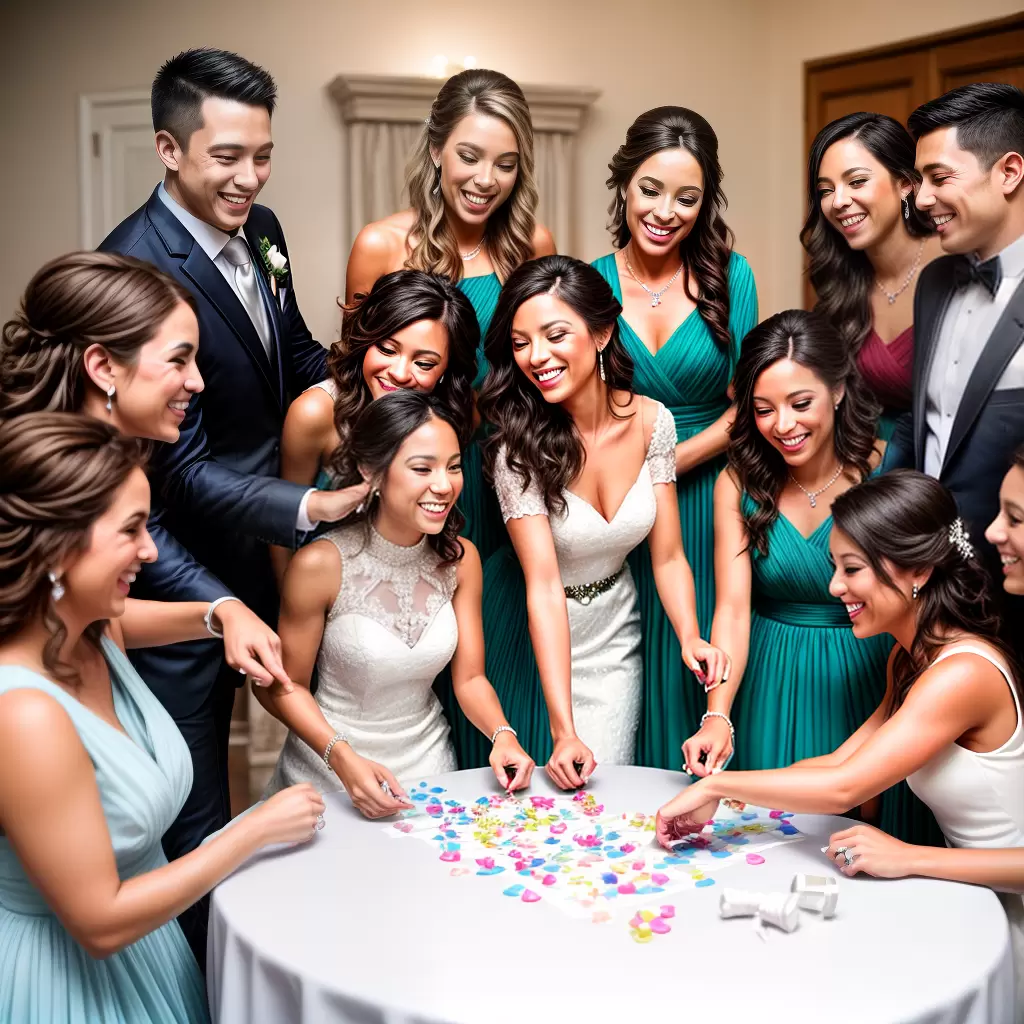 Fotos jogos casamento grupo noivos felizes