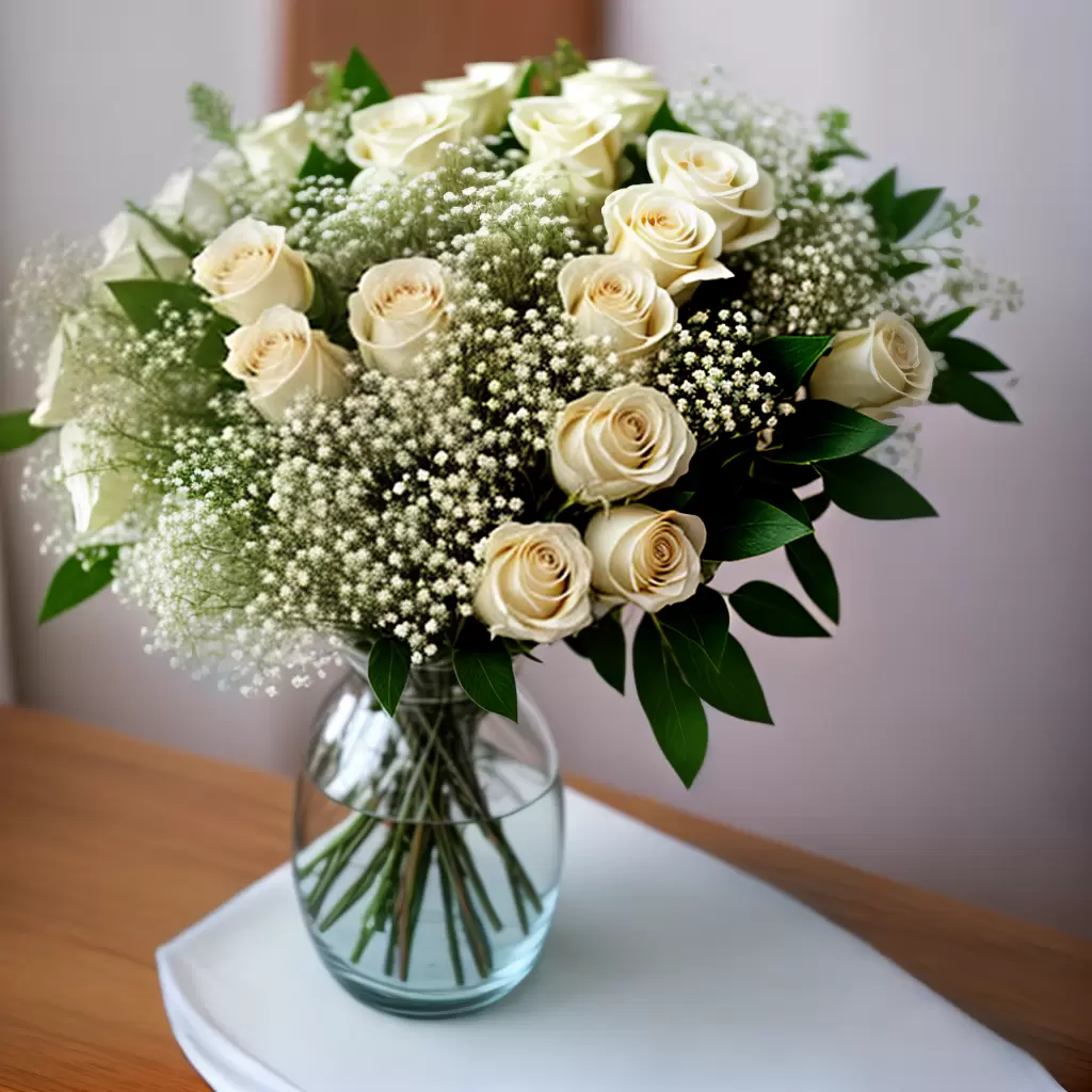 Fotos buque rosas brancas vaso fita