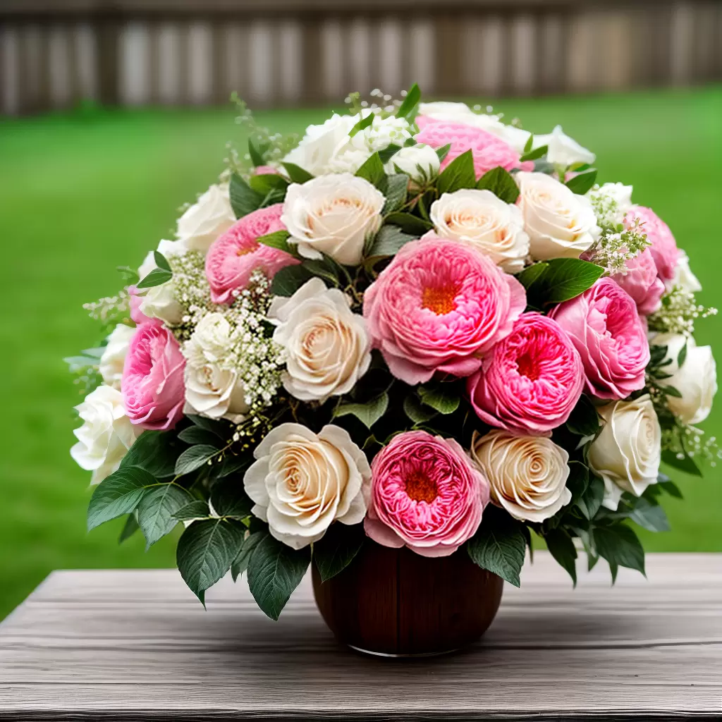 Fotos buque rosas brancas rosa peonias hortensias madeira