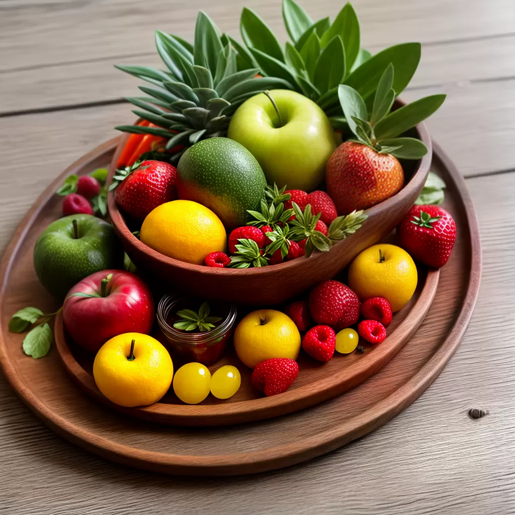 Fotos bandeja frutas coloridas plantas recicladas