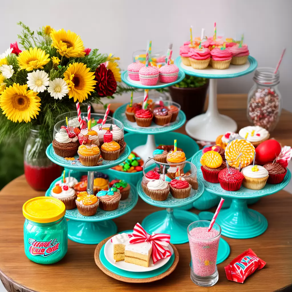 Fotos mesa doces retro cupcakes balas soda