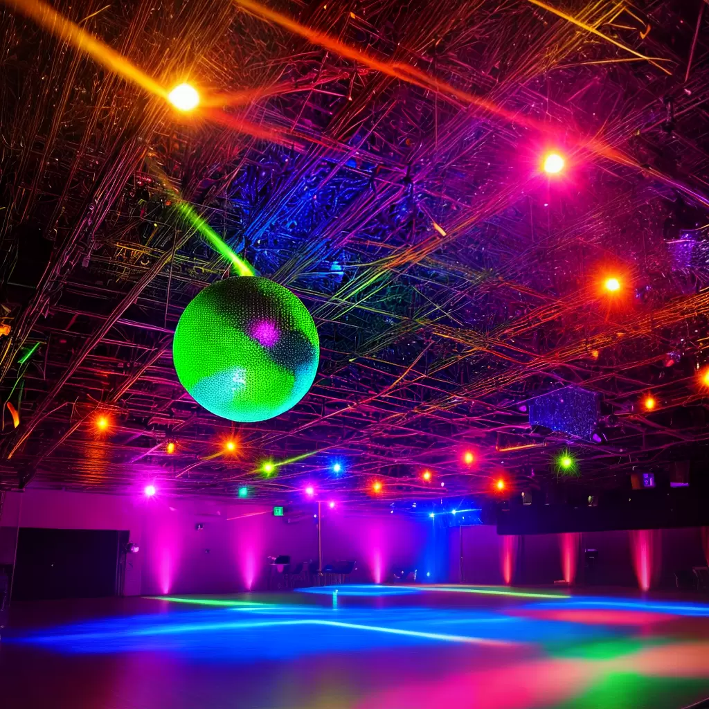Fotos bola disco luzes neon pista formatura