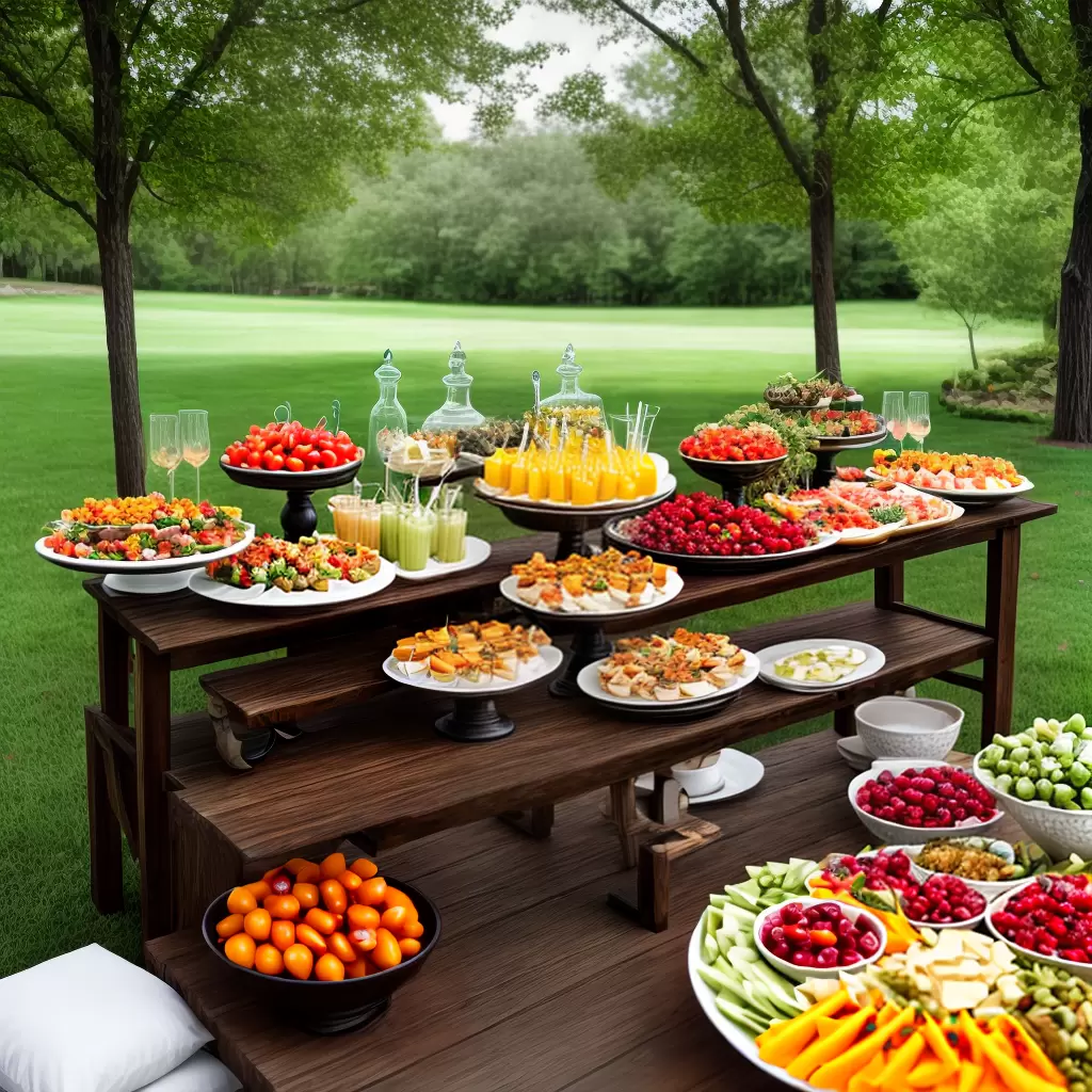 Fotos buffet ao ar livre frutas comida luzes