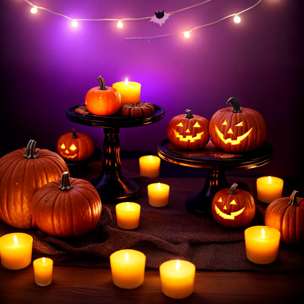 Fotos festa halloween iluminacao aboboras velas luzes fog machine