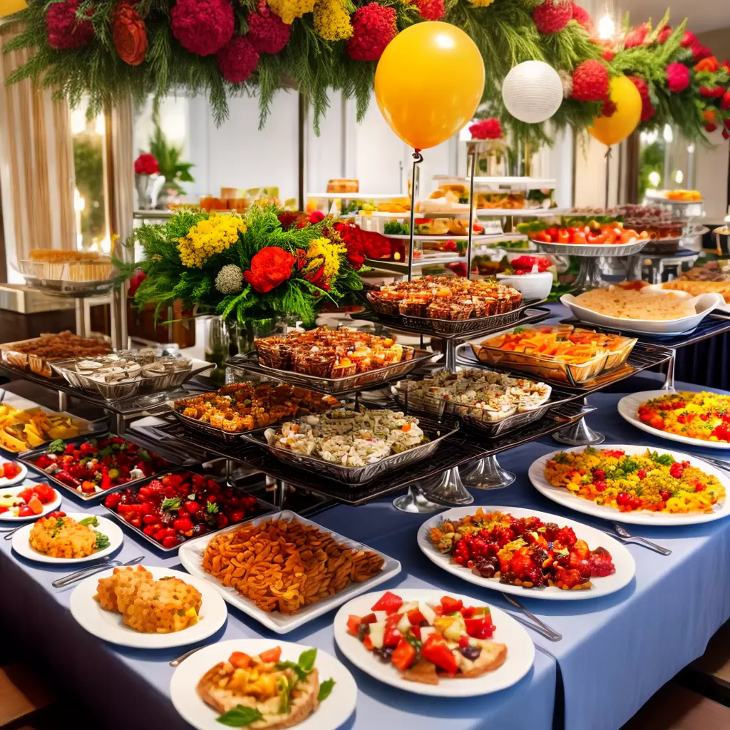 Fotos mesa buffet finger food flores baloes