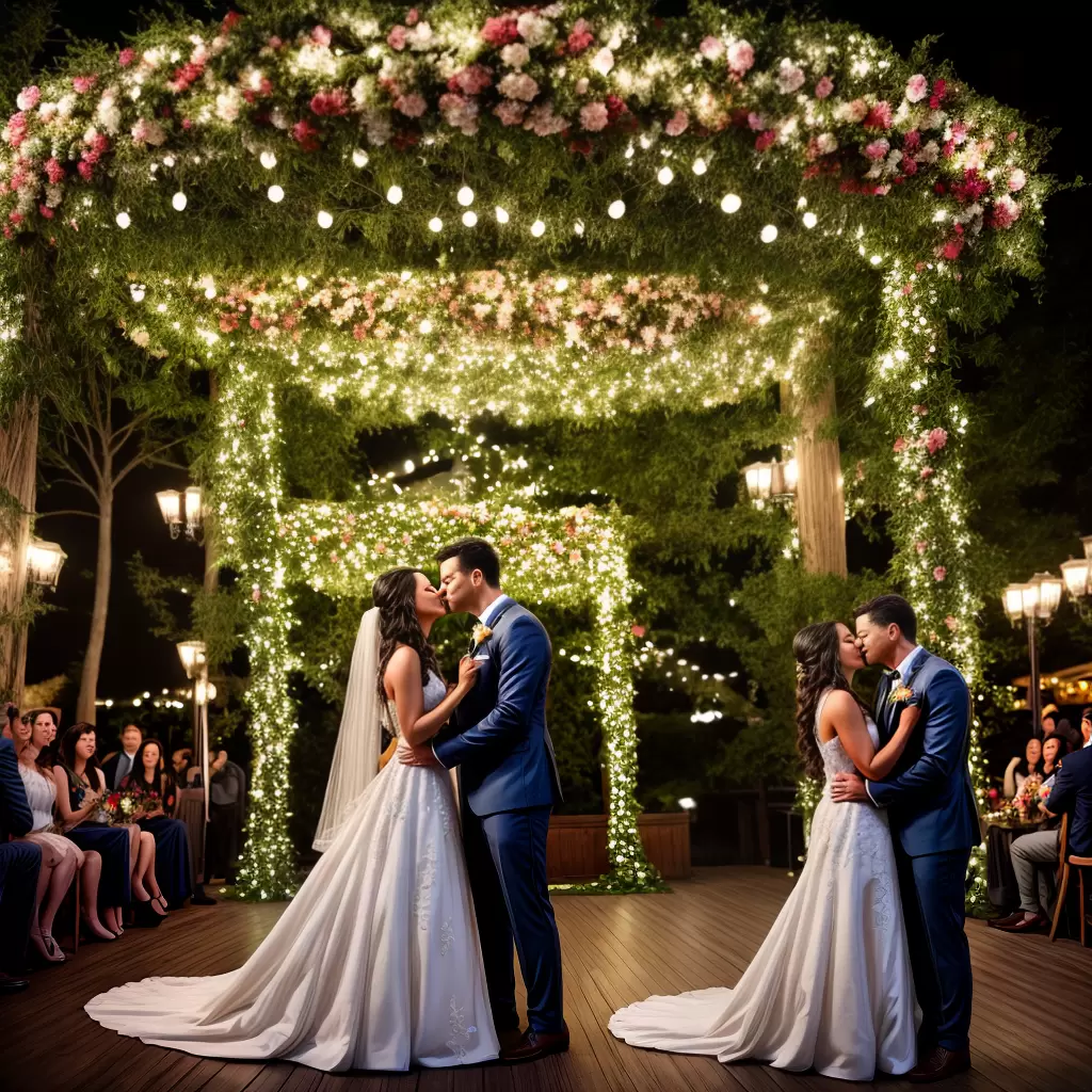 Fotos noivado luzes flores banda beijo amor
