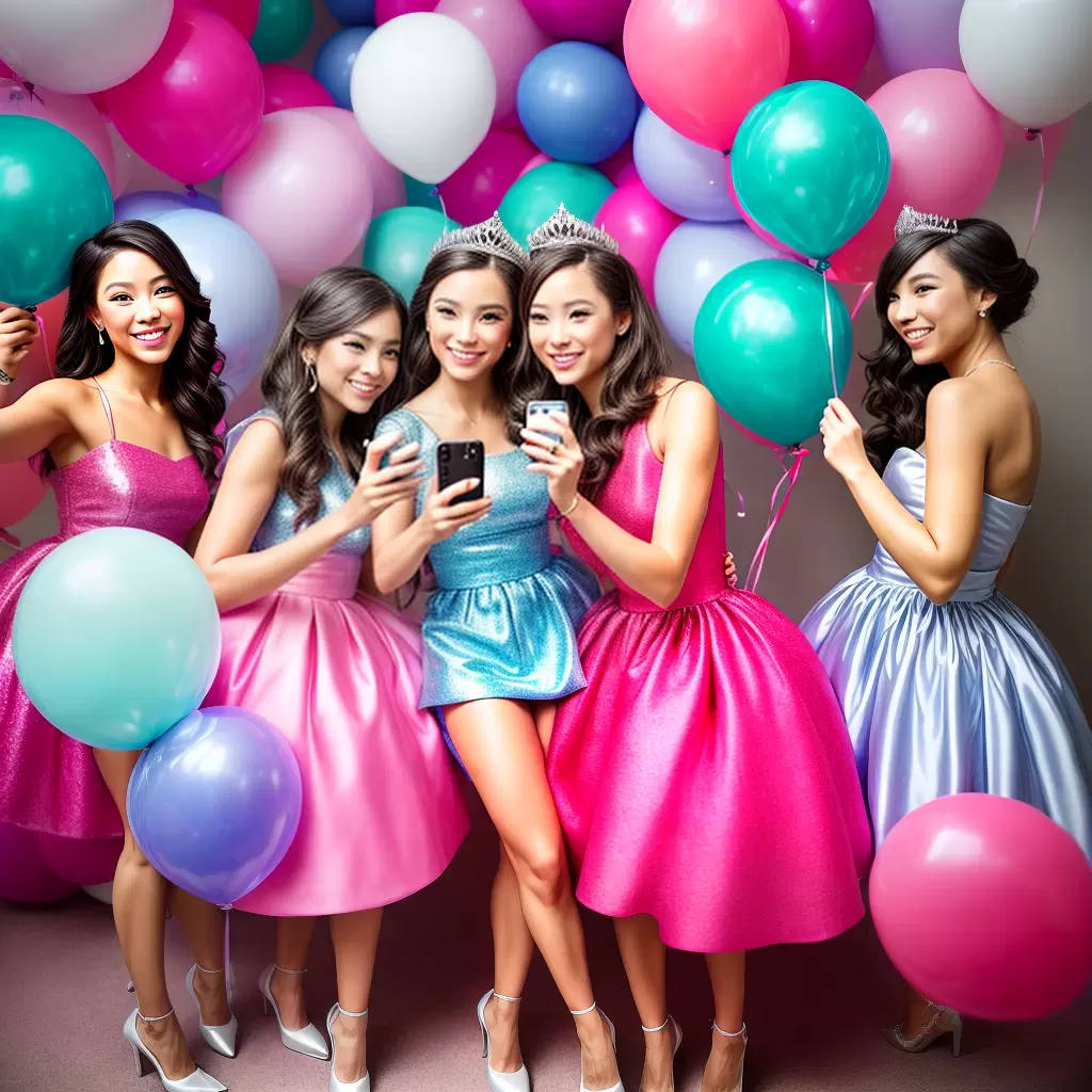 Fotos meninas selfie fundo colorido moderno