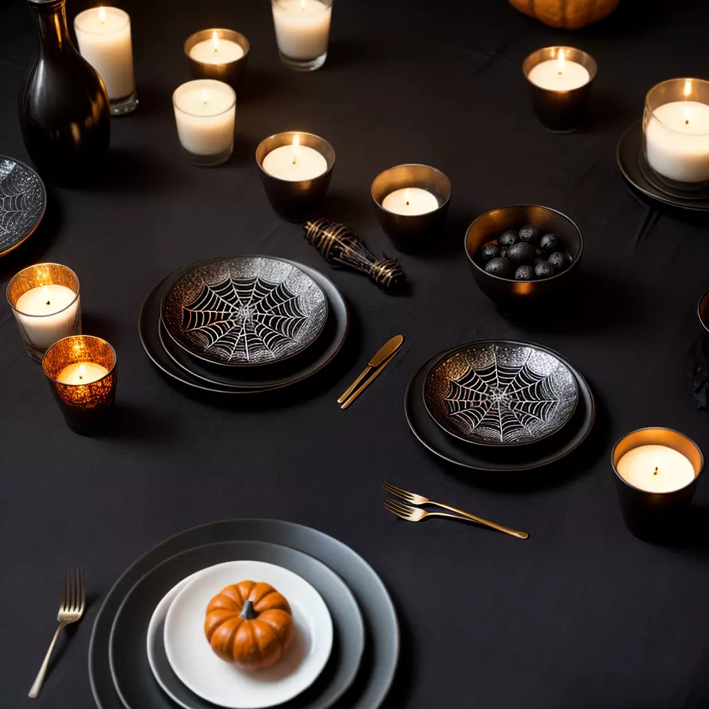 Fotos mesa halloween velas aranhas cranios