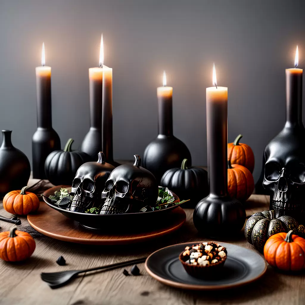 Fotos mesa halloween adultos velas cranios cauldron